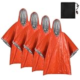 SUNGOOYUE Regenponcho, 4 Stück, Reflektierend, Winddicht, Regenfest, Isoliert, Notfall-Regenmantel mit Pfeifen-Aufbewahrungstasche für Wandern, Camping (4 Stück Orange)