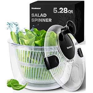 Large Salad Spinner with Drain, Bowl, and Colander – Quick and Easy Multi-Use Lettuce Spinner, Vegetable Dryer, Fruit Washer, Pasta and Fries Spinner – 5.28 Qt