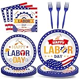 96 Pcs Labor Day Party Supplies for 24 Guests Labor Party Tableware Plates Napkins American Holiday Patriotic Dinnerware Table Decorations Happy Labor Day Party Favor for USA Independence Day