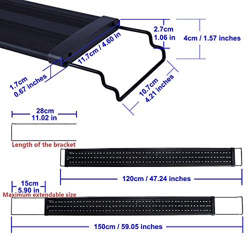 Kzkr Aquarium Hood Lighting Fish Tank Light 48 - 60 Inch Lamp For Freshwater Saltwater Marine Blue And White Decorations Light 120 - 150 Cm #TOP3