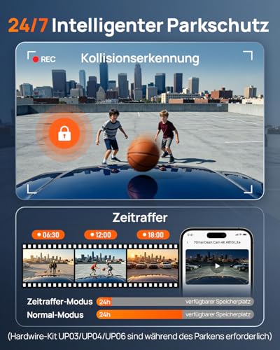 70mai A810 Lite Dashcam Vorne Hinten, 4K Dashcam Auto HDR - Keine SD-Karte – Ansicht 6