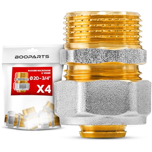 BOOPARTS – 4 Pièces – Raccord Multicouche à Visser Ø20–3/4 Mâle | Manchon Droit Fileté pour Tuyaux Multicouches PEX, PER et Composites | Étanchéité Fiable et Montage Rapide