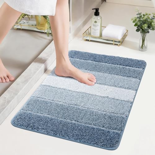 COSY HOMEER Bathroom Rugs 24"x17", Ultra Soft Absorbent Bath Mat with Non-Slip TPR Backing, Machine Washable Shaggy Rug for Bathroom Floor, Blue Blue