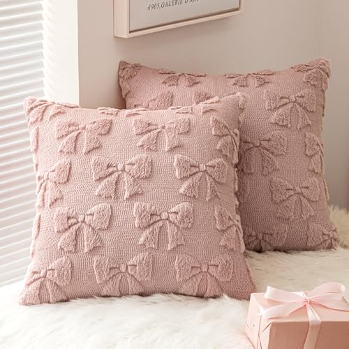 MIULEE Blush Pink Bow Pillow Covers Coquette Room Decor Aesthetic Set of 2 Spring...