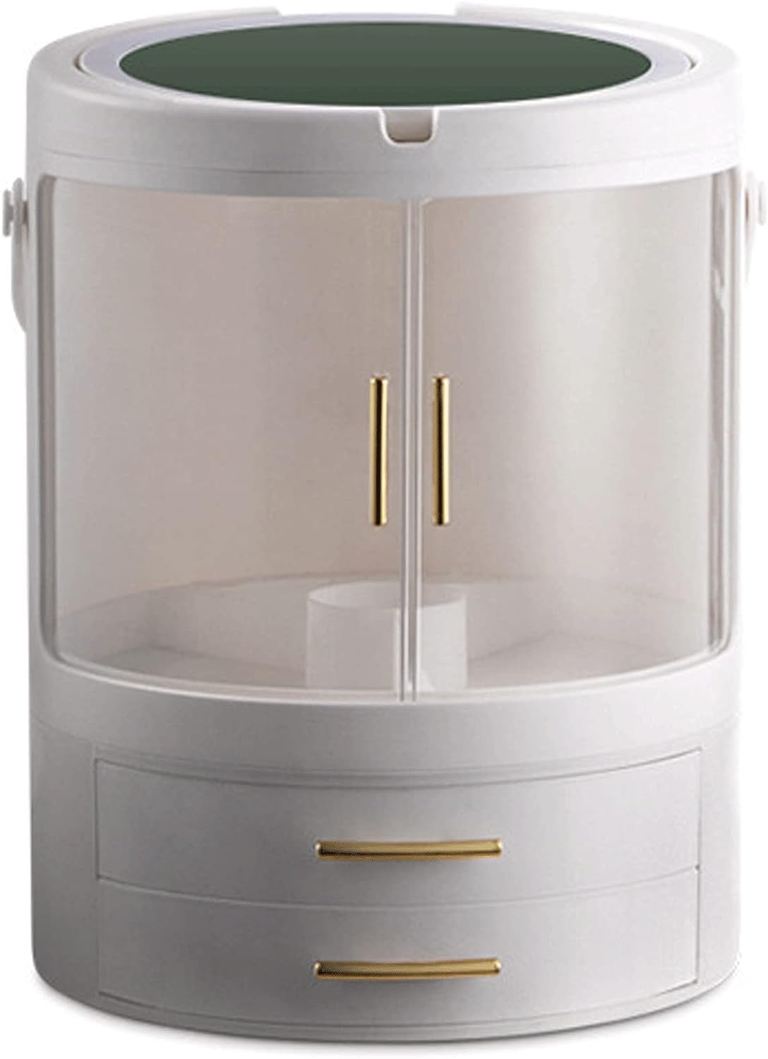 Obrotowy organizer na kosmetyki z obracającymi się o 360 stopni diodami LED Vanity Full Mirror Przenośny stojak na kosmetyki (Color : Ivory White)