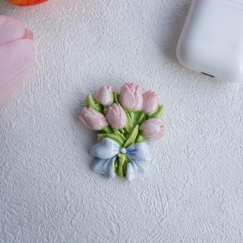 Imán decorativo de tulipán rosa de cerámica 3D miniatura 2