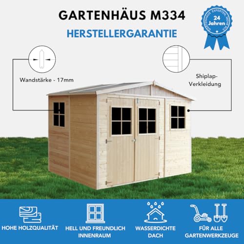 Timbela M334 Blockbohlen Gartenhaus aus Holz - Kiefer / Fichte Chalet- 318x220 cm