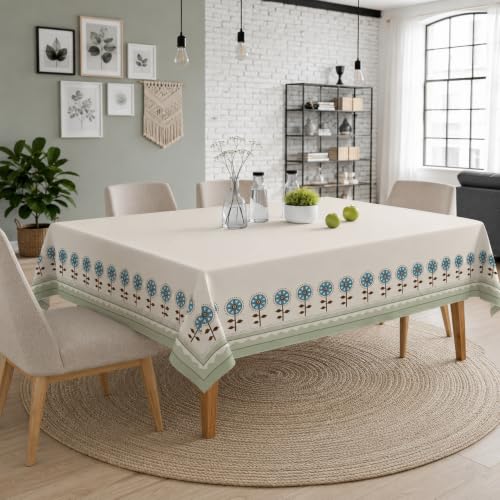 Image of STITCHNEST Cotton Slub Table Cover for 6 Seater Dining Table|54 x 78 Inches, Digitally Printed|Durable, Washable & Fade-Resistant Fabric