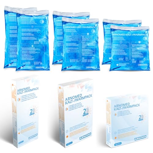 6x ARNOMED® Mehrweg Kühlpacks Gel bestehend aus 2x M, L & XL, Kalt Warm Kompresse wiederverwendbar & mikrowellengeeignet, Kühlpads aus Gel, Kühl Gelpads, Coolpacks, Cooling Pads, Kühlkissen
