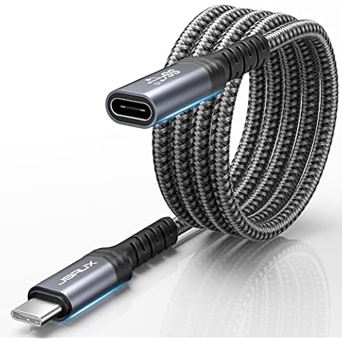 USB C Extension Cable 2M, JSAUX USB Type C 3.2 Extender Lead Supports 𝟭𝟬𝟬𝙒 PD Fast Charge, 10Gbps Data and 4K@60Hz Video Transmission Compatible with MacBook Pro, iPad Pro, XPS, Galaxy S22/S21/S20 Cover
