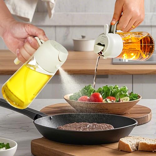 2-in-1 Oil Sprayer and Dispenser, 450ml Volume, Cooking Oil Spray Bottle for Kitchen, BBQ, and Salad