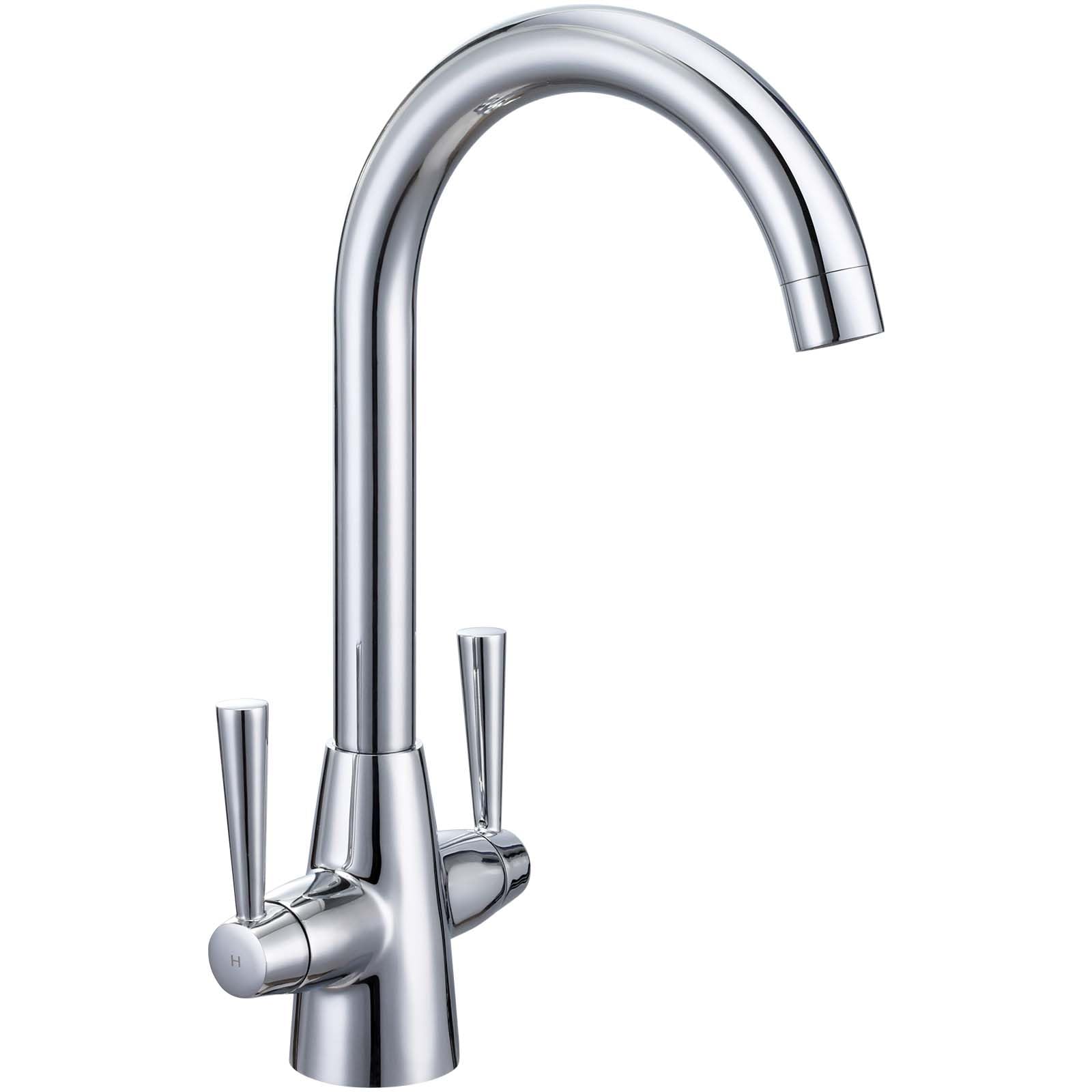 Sistaby Polished Chrome Kitchen Tap Chrome Kitchen Sink Mixer Taps Hole Dual Lever Mixer Tap Kitchen Sink Tap Stainless Steel Kitchen Taps Mixer Monoblock Bar Taps 360° Swivel Spout Size 1