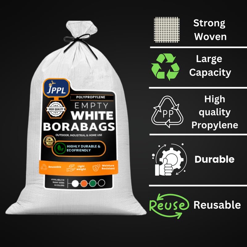 Image of White Gunny Bags 24 inchX40 inch, 50 Kg Capacity, 5 Count | Large Bori, Food & Parcels Packing, Multipurpose Use, Logistics & Household
