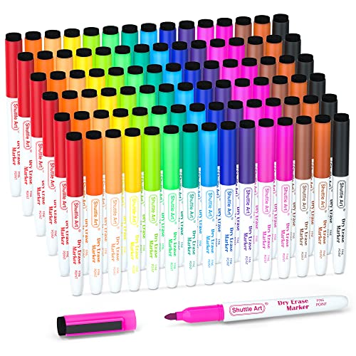 Image of Shuttle Art Dry Erase Markers, 90 Bulk Pack 15 Colors Magnetic Whiteboard Markers with Erase, Fine Point Dry Erase Markers are Perfect for Writing on Whiteboard Mirrors Glass for School Office