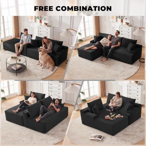 Image of Mangodan Cloud Sectional Sofa, Boneless Couch for Living Room, Modular Sectional Sofa with Deep Seat, Fluffy Comfy Couch with L-Shaped Chaise, No Assembly Required, Black