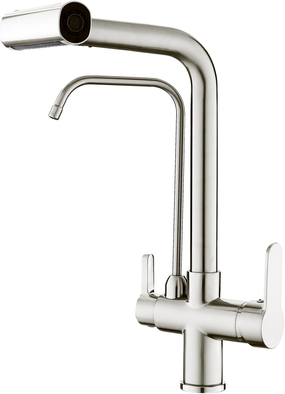 3 Way Kitchen Faucet, Pull Out Kitchen Faucet with 3-Function Sprayer, Dual Handles Kitchen Sink Faucet with Water Filter Purifier Spout, Brushed Nickel Brushed Nickel-4 in 1 Spray