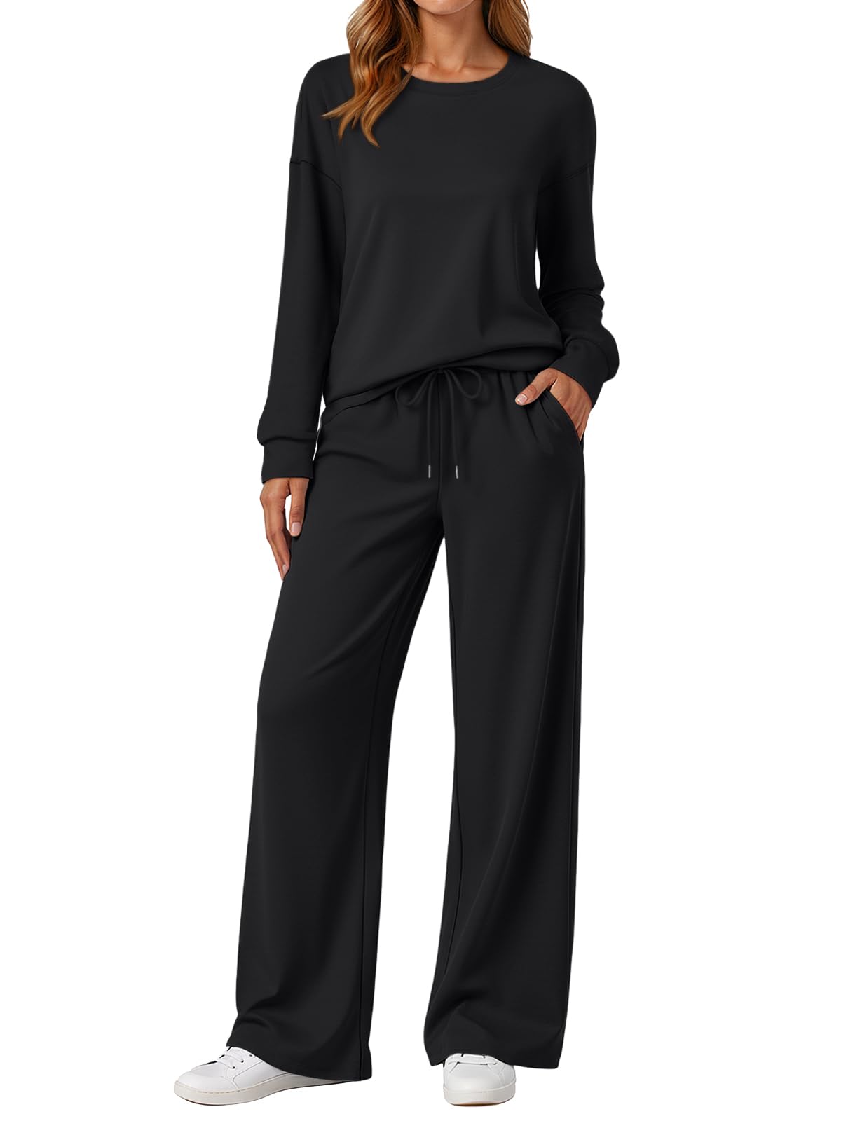 LILLUSORY Womens Sweatsuits 2 Piece Outfits Lounge Sweat Sets Matching Travel Tracksuits Wide Leg Sweatpants Fall Clothes