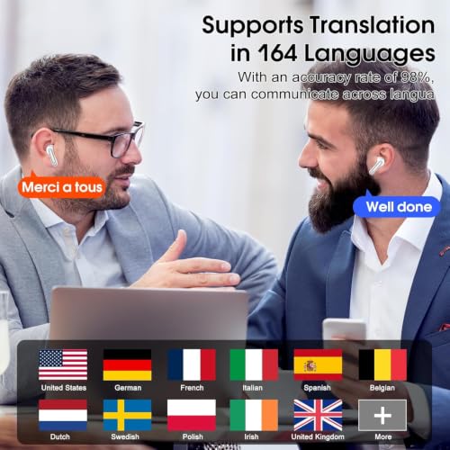 Image of Csasan Ai Translation Earbuds Real Time, Simultaneous Interpretation Translator Earbuds with 6 Translation Modes /164 Languages, No Subscription Translatior Headphones, Grey