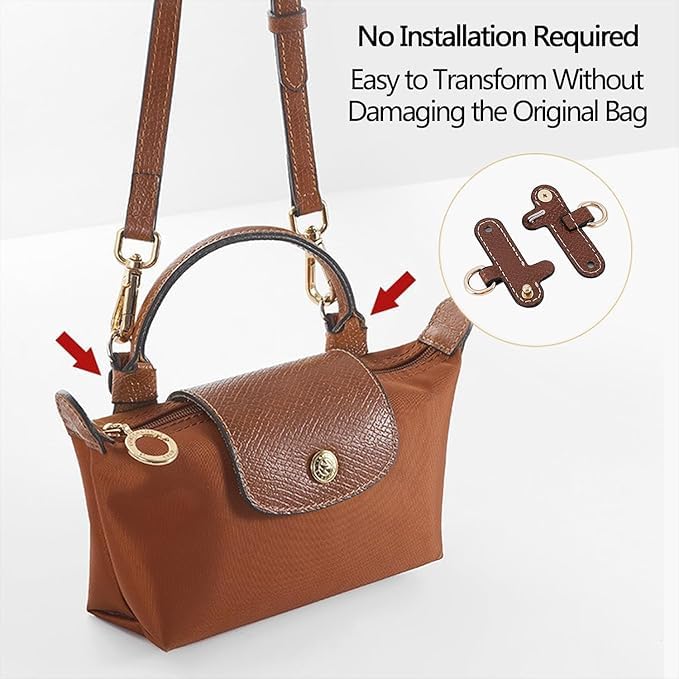Image of Chispee Leather Bag Shoulder Strap, Purse Straps Replacement Crossbody Adjustable Conversion Kit for Longchamp Mini Bag