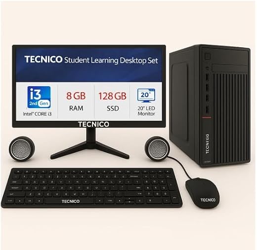 TECNICO Student Learning Desktop Set, 20" HD All-in-One Computer, Core i3 2nd Gen, 8 GB DDR3 RAM, 128 GB SSD, 20" LED Moni...