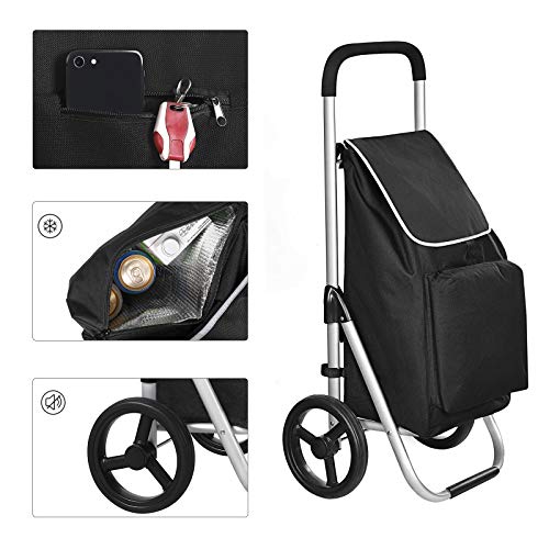 SONGMICS Faltbarer Einkaufstrolley, mit Rollen, Leichter Einkaufswagen mit isoliertem Kühlfach, 40...