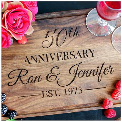 Personalized Wood Cutting Board Handmade in USA – Best Serves as Chopping board, Charcuterie board, Cheese board – Unique Wooden 50th Wedding Anniversary Gift for Couple, 50th Anniversary Couple Gift