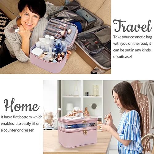 Makeup Bag,Leather Double Layer Large Makeup Organizer Bag,Travel Accessories Dorm Room Essentials Toiletry Bag For Women,Travel Essentials Cosmetic Bag Makeup Case,Valentines Day Gifts For Her Wife #TOP5