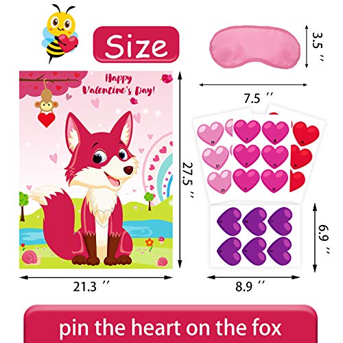 Image of Joy Bang Valentines Games for Kids, Pin The Heart on The Fox Valentines Activities Crafts Party Favors Supplies for Kids Classroom School Gifts