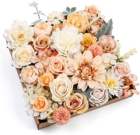 Serra Flora Artificial Flowers Rose 32pcs Silk Mix Peony Daisy Hydrangea Fake Flowers for DIY Wedding Bouquets Combo Centerpieces Arrangements Party Bridal Baby Shower Home Decorations