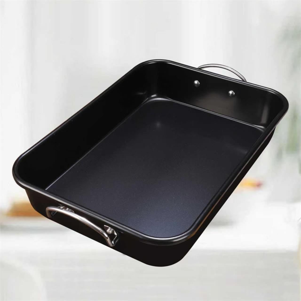 Roasting Pan with Handles, Nonstick Carbon Steel Turkey Roaster, 15.7 Inch