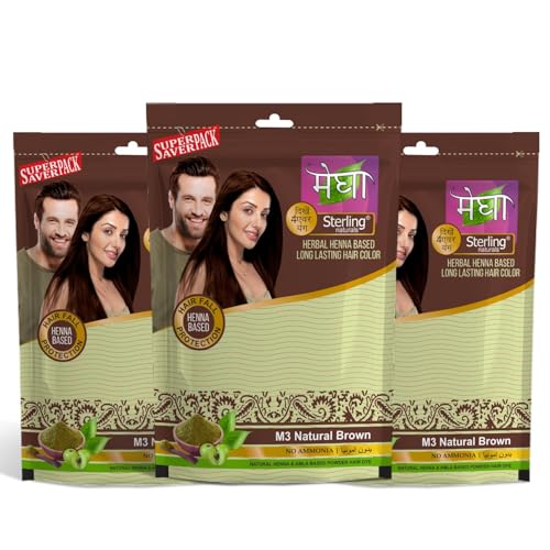Image of Megha Mehandi Organic Hair Dye for Woman & Men - Organic Hair Colour without Chemicals and Ammonia, Made From Organically Grown Henna & Amla Based Mehndi, Brown,45g (Pack of 3)