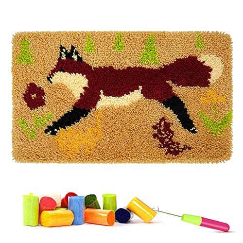 Image of clubevy Tapestry Kits Latch Hook Rug Kits Carpet Embroidery Latch Hook Rug Needlework DIY Adult Craft Kit, Fox