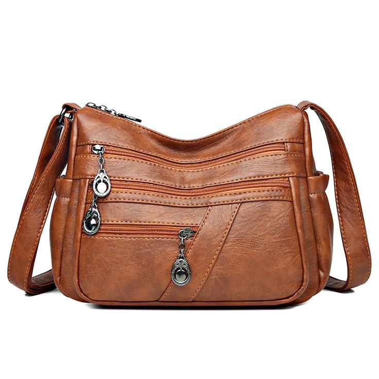 Bolsa Tiracolo Feminina Moderna Em Couro Pu Alta Qualidade，Design Com Vários Bolsos, Grande Capacidade (Marrom)