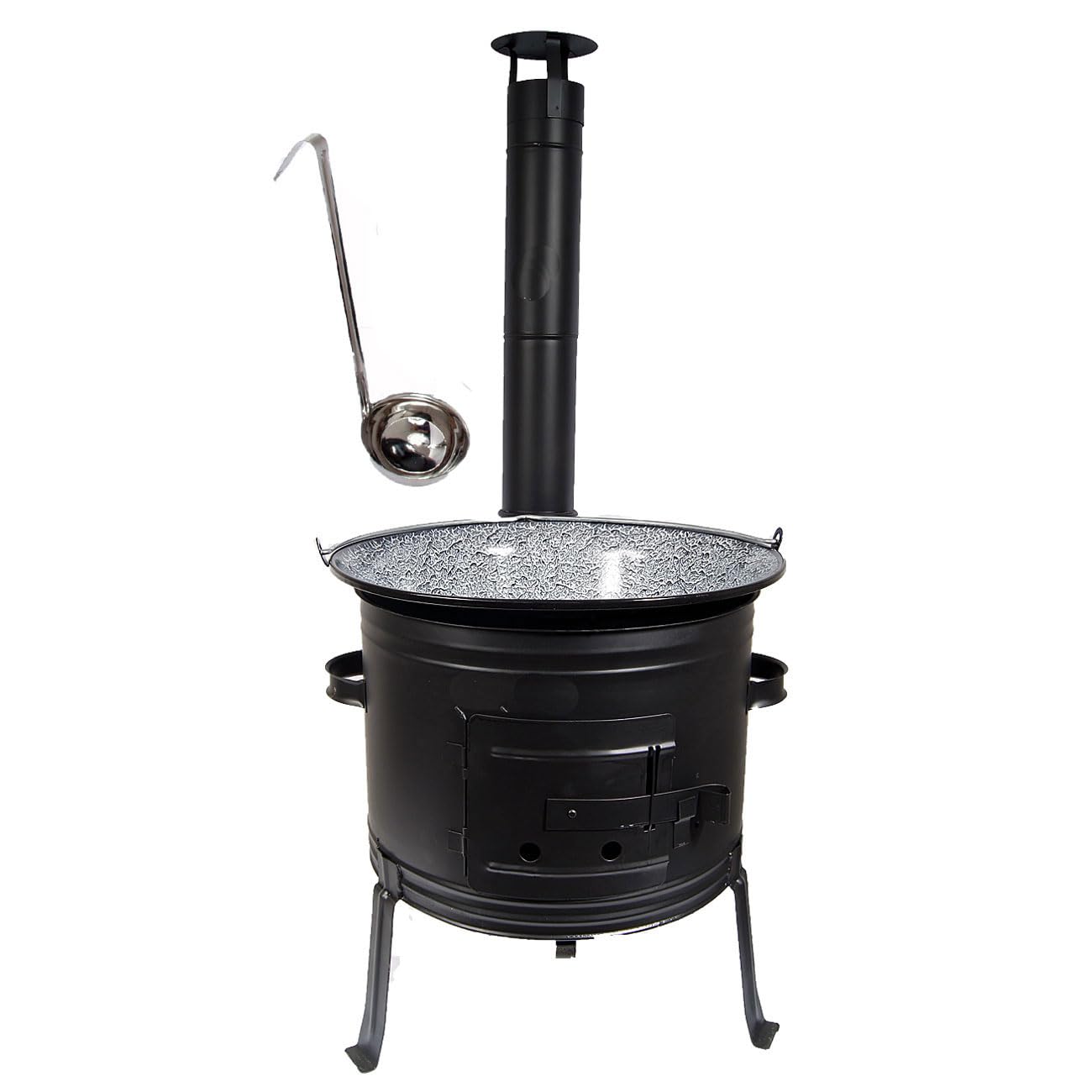Set Holzofen + Topf 22 L Emaille + GRATIS Schöpfkelle Ungarische Gulaschkanone Kochtopf Suppentopf