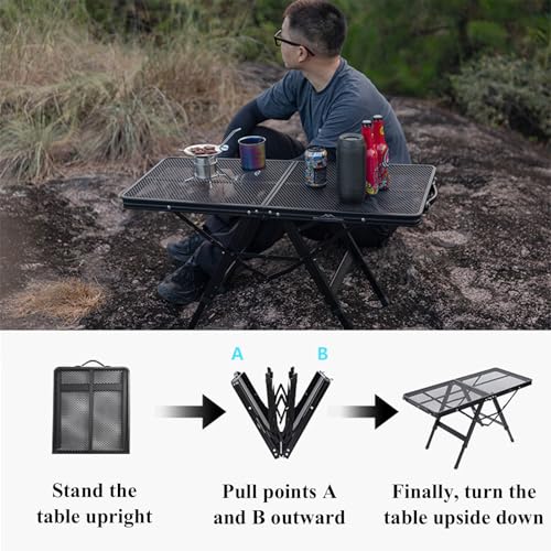 Mesa de parrilla portátil de altura ajustable, mesa auxiliar plegable ligera para camping, barbacoa al aire libre, jardín, patio, construcción de metal, 90 x 60 cm