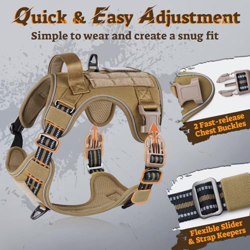 rabbitgoo Dog Harness for Large Dogs No Pull, Tactical Service Pet Vest with Molle and Control Handle, Adjustable and Reflective Military Harness for Easy Walking and Training, Brown, L - Image 5