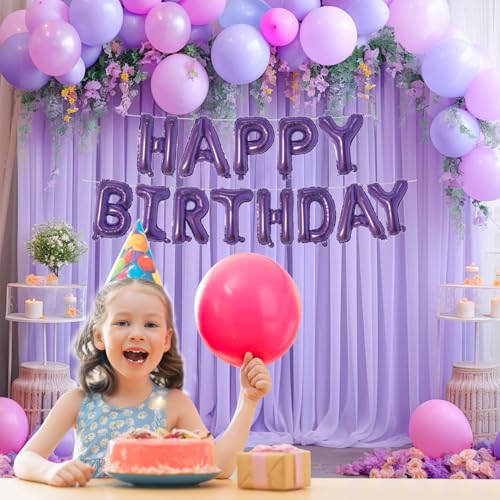 Image of Dark Purple Happy Birthday Balloons Banner 16 Inch Mylar Foil Letters, Inflatable Party Decor and Birthday Decorations for Women, Men, Boys & Girls Kids and Adults, Reusable, Party Supplies