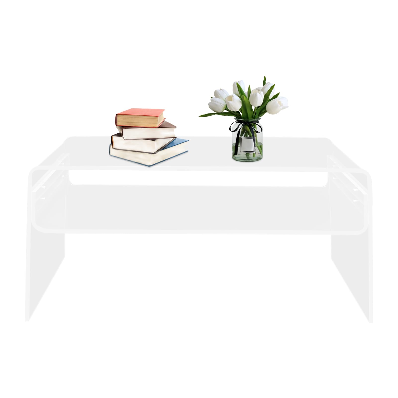 Acryl Beistelltisch Couchtisch Coffee Table Wohnzimmertisch, Moderner Transparenter Wohnzimmer Tisch Tragkraft 60 kg, für Kaffee, Bücher, Snacks und Tassen, 88 x 58 x 18 cm