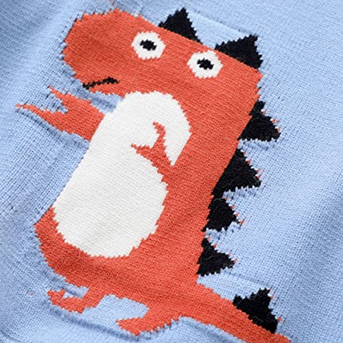 Boys Knitted Coat for Kids Toddler Boys Girls Winter Long Sleeve Sweater Knitted Dinosaur Pattern for (Blue, 4-5 Years)4