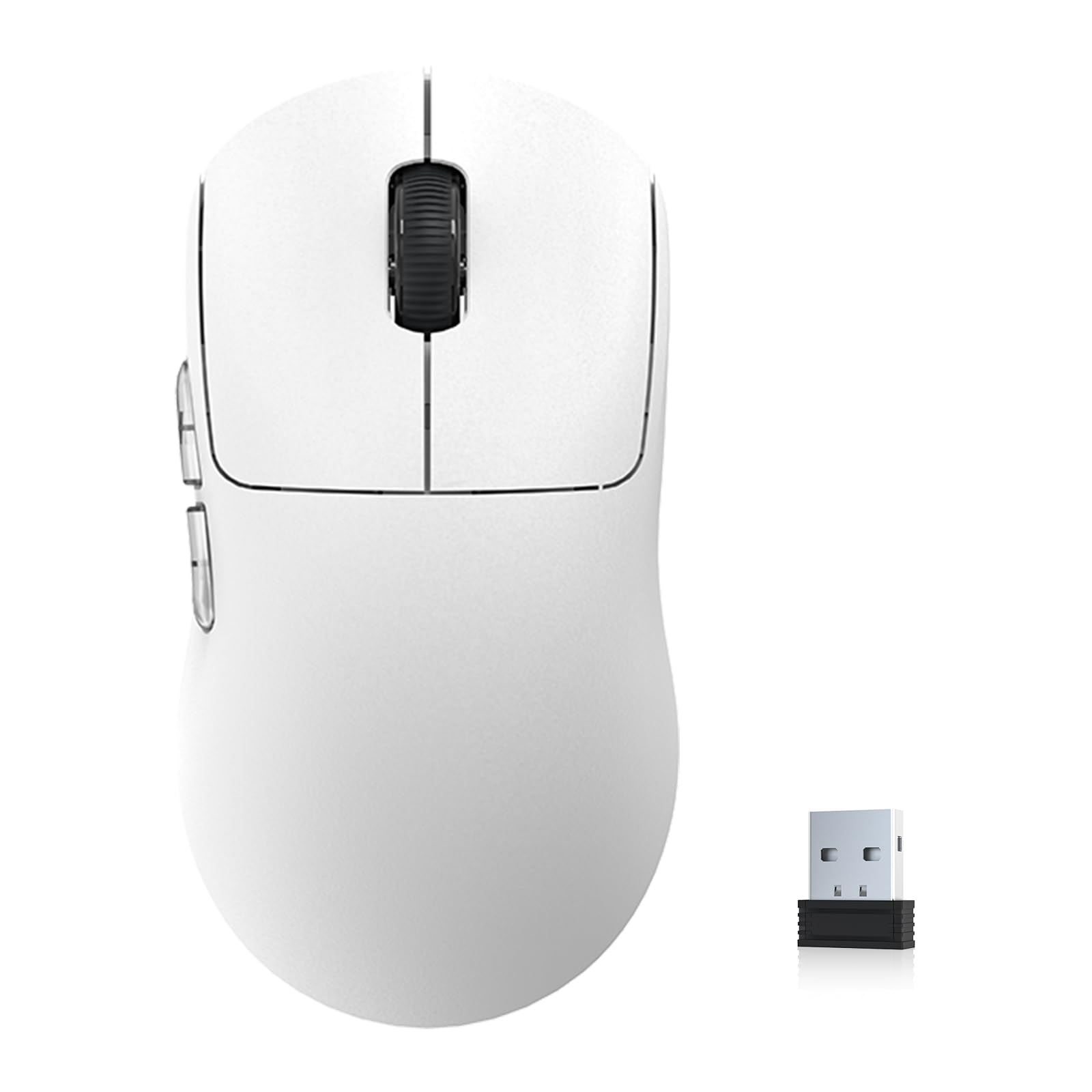 KYSONA Wireless Gaming Mouse Ultralight 55g, 3395 Lag-Free Sensor, 26K DPI, HUANO Switches, 80Hrs Long Battery Life, 6 Programmable Button for PC, 3 Modes (2.4G/Wired/BT), Win with Aztec, White