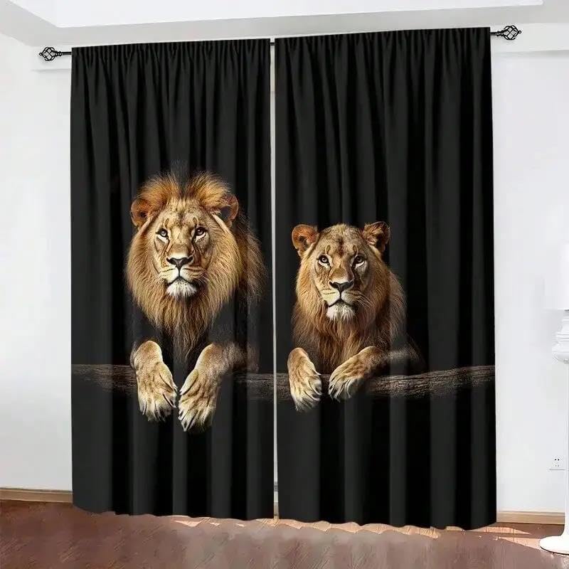WAKZDSNH Cortinas opacas con estampado de león, poliéster, 2 paneles, fondo negro, tema de vida silvestre (180 x 200 cm)