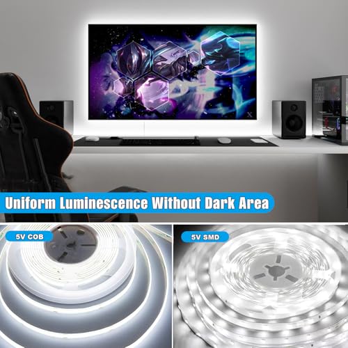 Tira LED USB 5V COB 2 piezas con conector sin soldadura 6ft luz blanca miniatura 3
