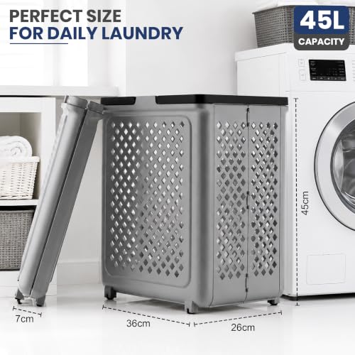 Image of JD FRESH Large 45 Liters Foldable Laundry Basket /Multipurpose Laundry Bag for Clothes with Wheels and Integrated Handles /Movable Plastic Clothes Basket /Laundry Bucket for Home & Laundry Room (Grey)