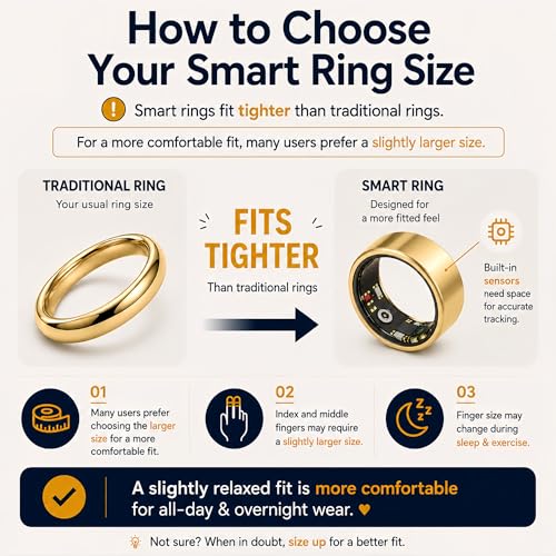 Image of Smart Ring for Women Men,Sleep Tracking Wearable,Fitness Tracker Ring with Step /Heart Rate /Blood Oxygen /Distance /Calorie,Clock Vibration,No Subscription Fee,5ATM Water (Gold, 13)