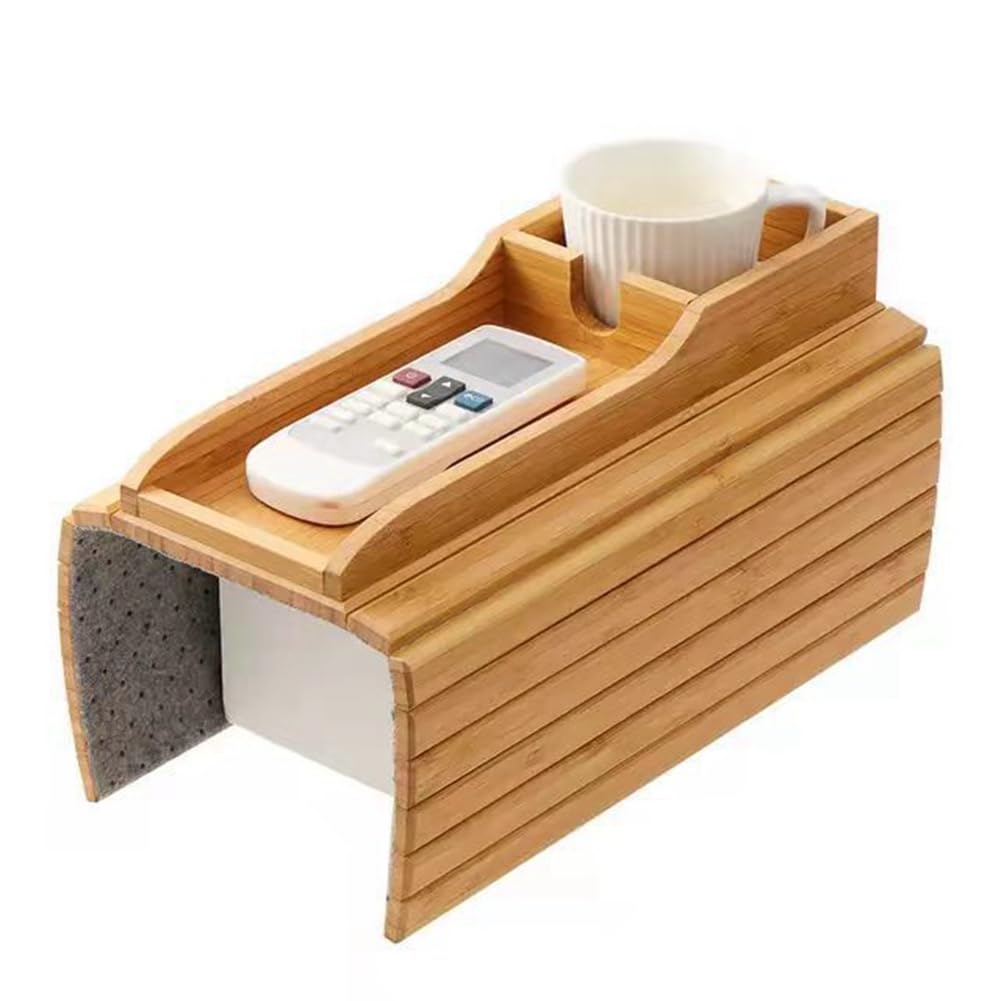 CTRLZS Couch Cup Holder, Couch Drink Holder, Natural Bamboo Sofa Cup Holder Armrest Tray, Portable Couch Arm Tray Table Easy to Use