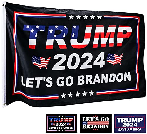 Trump 2024 Flag - Lets Go Brandon- 3 Trump Stickers - FJB Flag Biden Sucks - Lets Go Bandon Flag - 3x5 Foot Indoor Outdoor Patriotic Decoration Banner - 2 grommets - Trump Flag with Vivid Colors FJB
