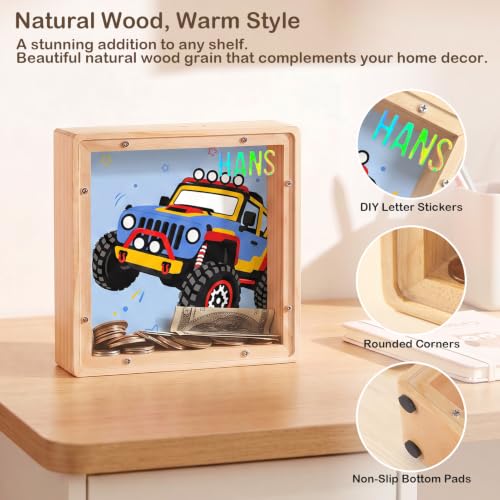 Image of ICOSY Piggy Bank for Kids, Wooden Framed Coin Bank