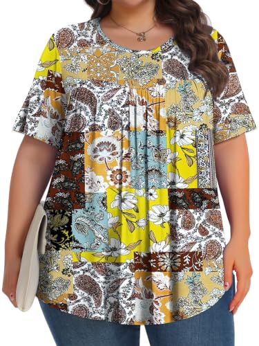 Image of Tencede Womens Plus Size Tops Tunic Short Sleeve Crew Neck Shirts Casual Soft Blouse 1X-5X