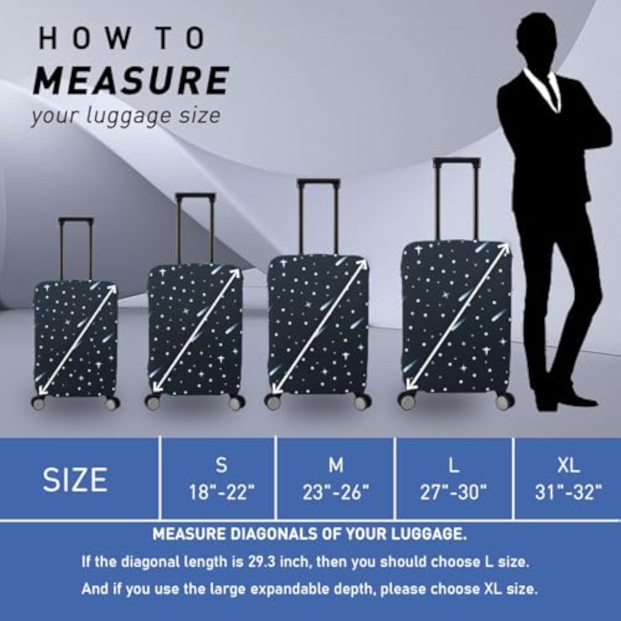 Washable Black Starry Sky Luggage Cover for Suitcase