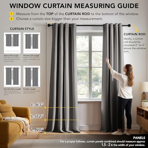Image of Deconovo Solid Thermal Insulated Blackout Curtains Eyelet Curtains for Bedroom Eyelet 55x87 Inch Two Panels Light Grey